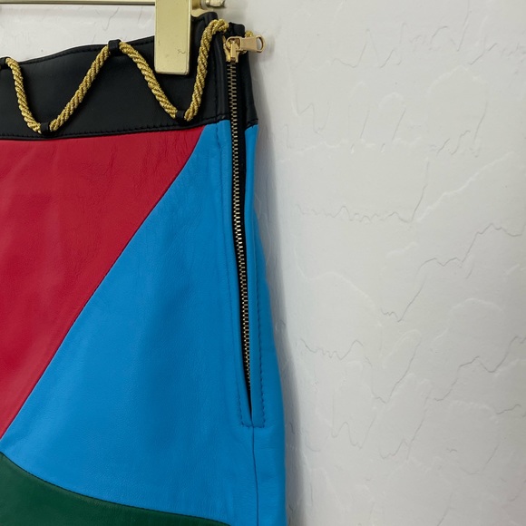 MOSCHINO COUTURE Multi Gold Rope Leather A-Line Mini Skirt Sz 6 NWT - Picture 4 of 13